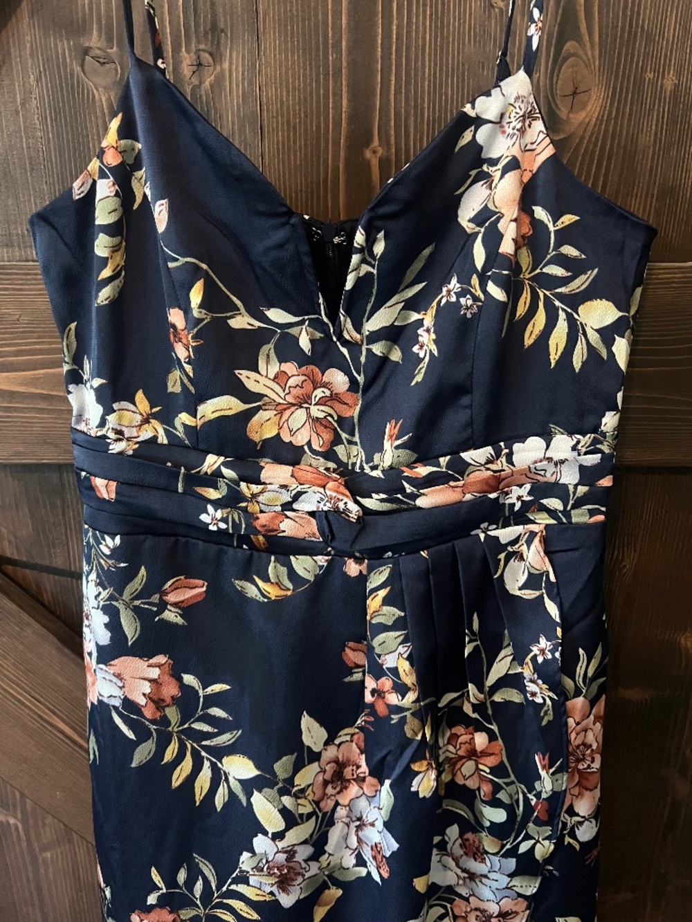 Lulus NWT Navy Floral Satin Cowl Neck Midi Dress Medium
